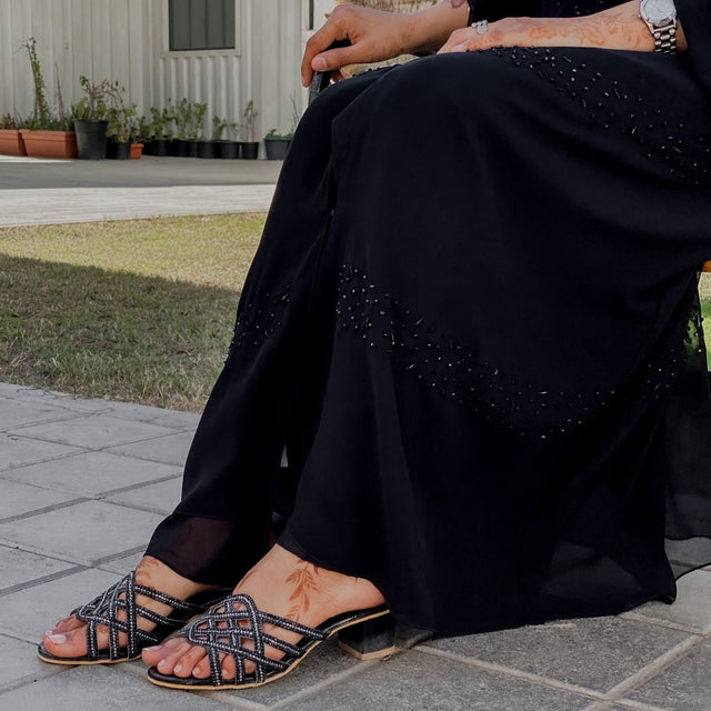 Fiona Handmade Black 2 Tone Block Heel Sandals