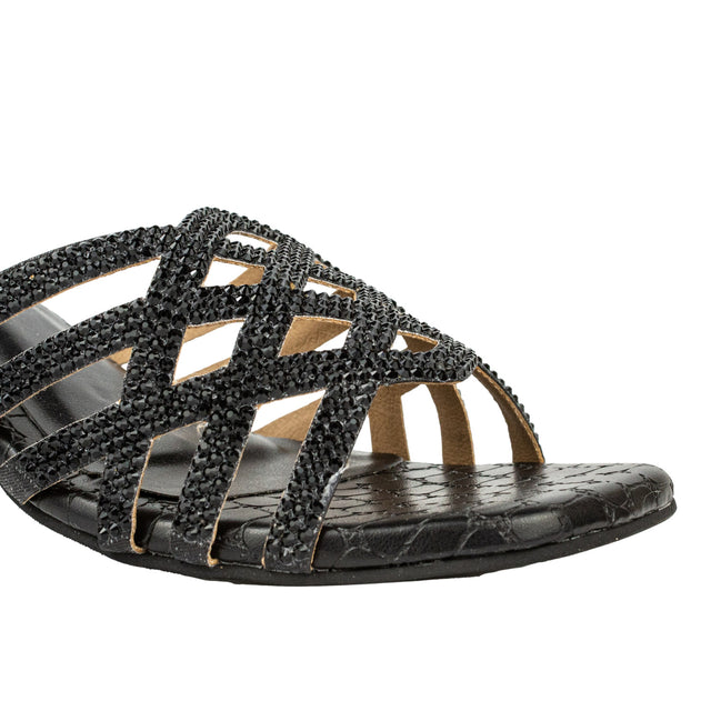 Fiona Handcrafted Black Block Heel Sandals