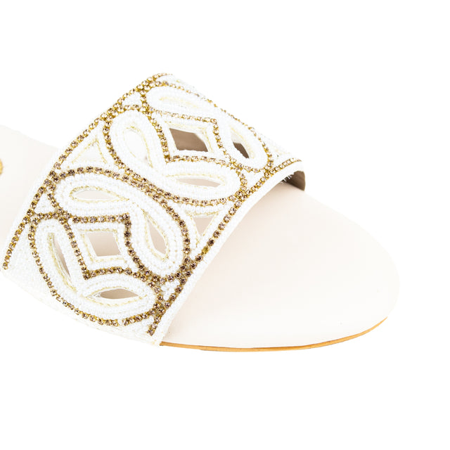 Crystal Cream Flat Sandals