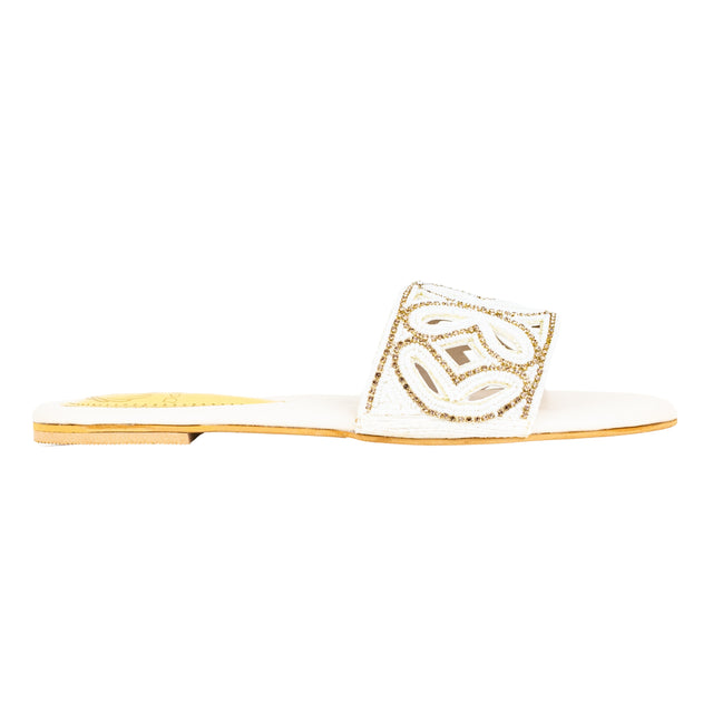 Crystal Cream Flat Sandals
