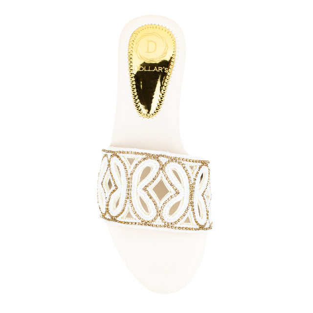 Crystal Cream Flat Sandals