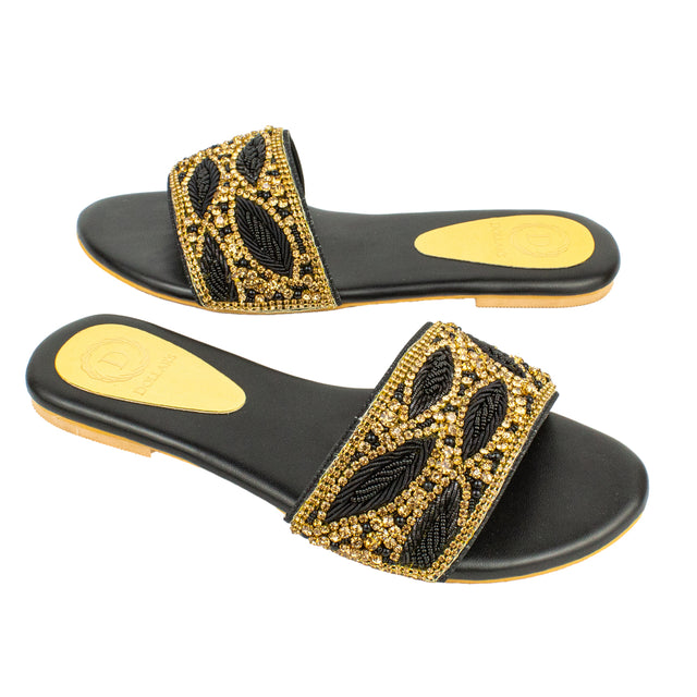 Luxurious Black Flat Slippers