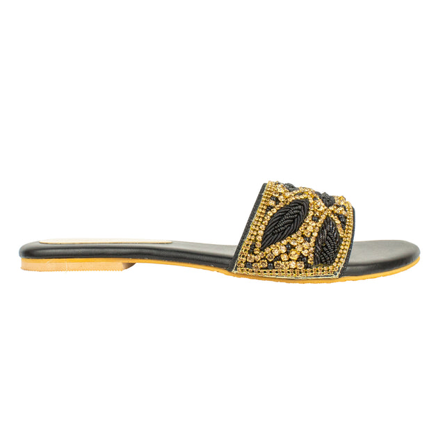 Luxurious Black Flat Slippers