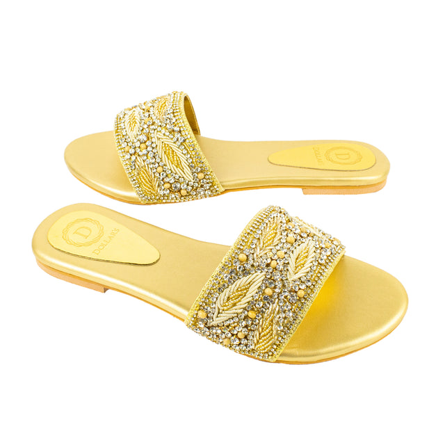 Luxe Light Gold Flat Slippers