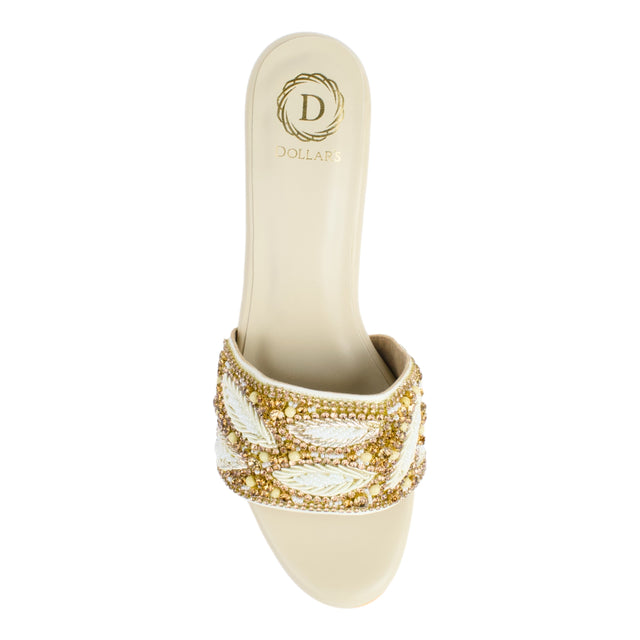 Crystal Handcrafted Cream Heel Sandals