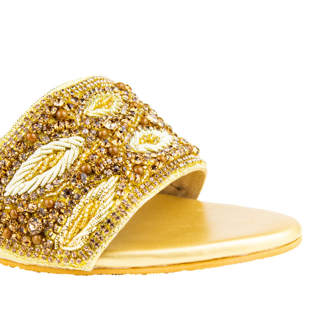 Exclusive Gold Pencil Heel Sandals
