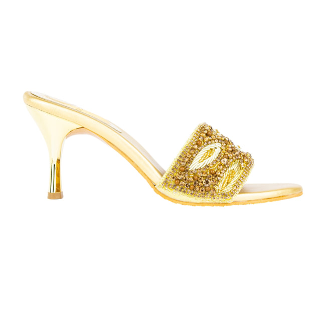 Exclusive Gold Pencil Heel Sandals