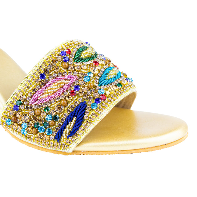 Contemporary Gold Multi Pencil Heel Sandals