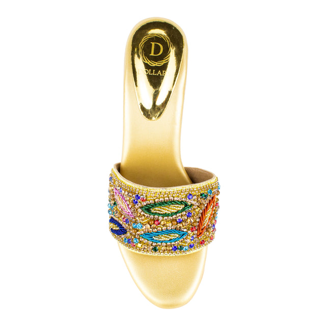 Contemporary Gold Multi Pencil Heel Sandals