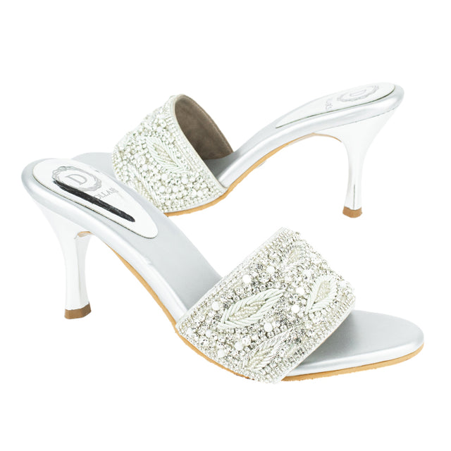Opulent Silver Pencil Heel Sandals