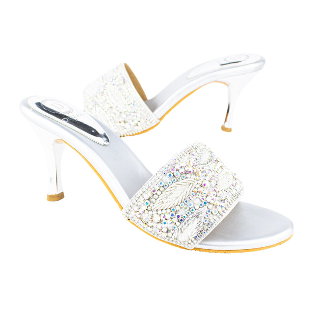 Sleek Silver Rainbow Pencil Heel Sandals