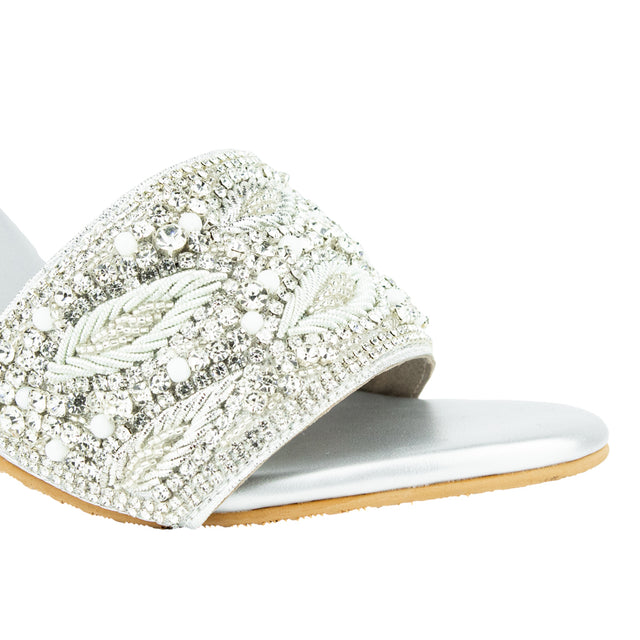 Opulent Silver Pencil Heel Sandals