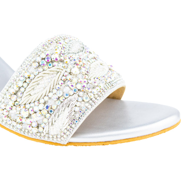 Sleek Silver Rainbow Pencil Heel Sandals