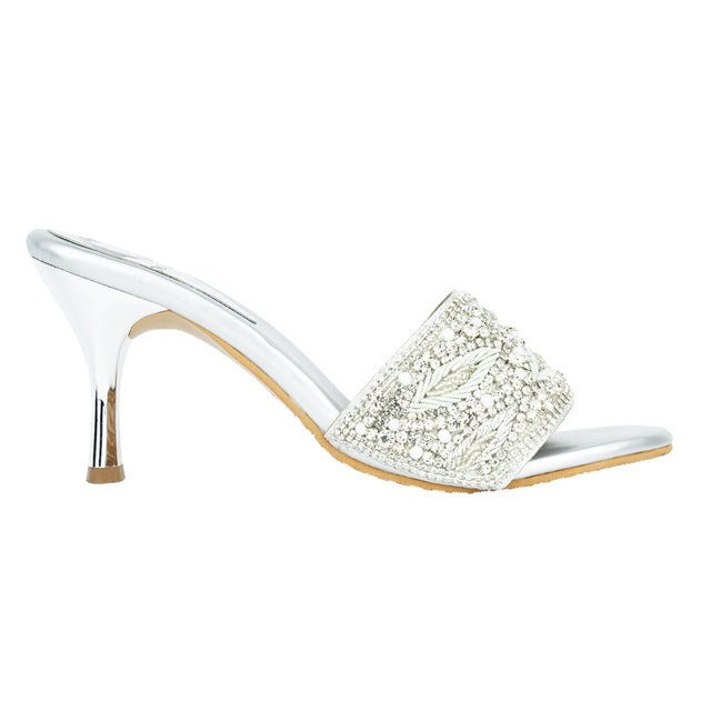 Opulent Silver Pencil Heel Sandals