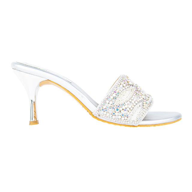 Sleek Silver Rainbow Pencil Heel Sandals