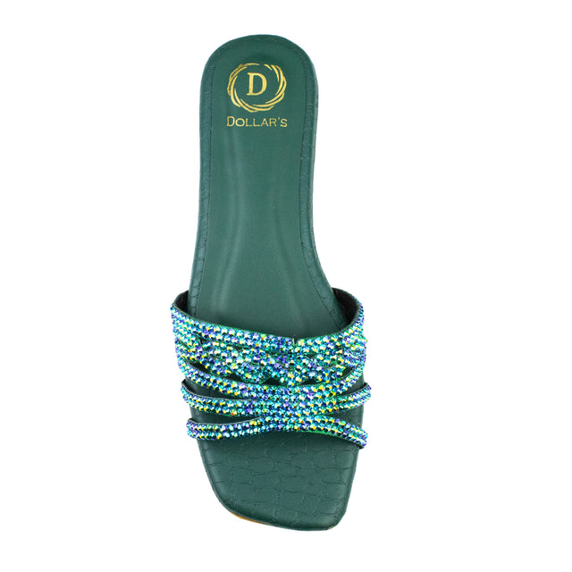Salwa Sophisticated Glitter Green Flat Slippers