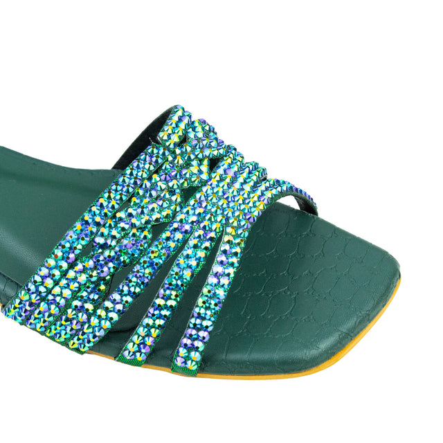 Salwa Sophisticated Glitter Green Flat Slippers