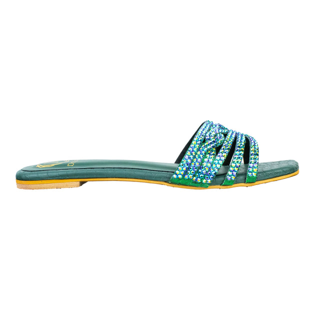 Salwa Sophisticated Glitter Green Flat Slippers