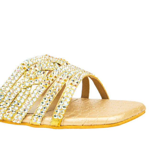 Salwa Handmade Glitter Gold Flat Slippers