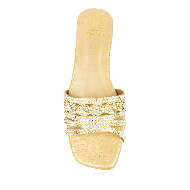 Salwa Handmade Glitter Gold Flat Slippers