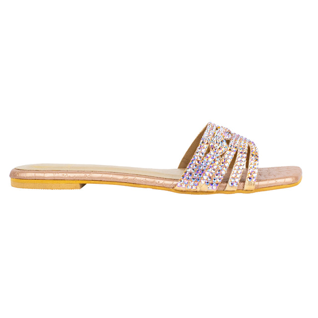 Salwa Feminine-chic Glitter Rose Flat Slippers