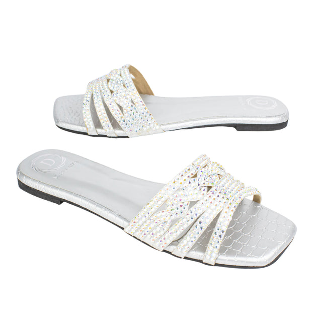Salwa Elegant Glitter Silver Flat Slippers