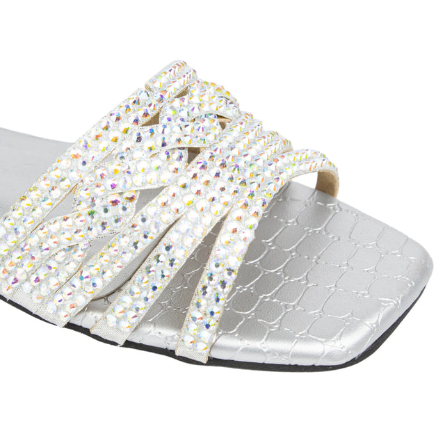 Salwa Elegant Glitter Silver Flat Slippers
