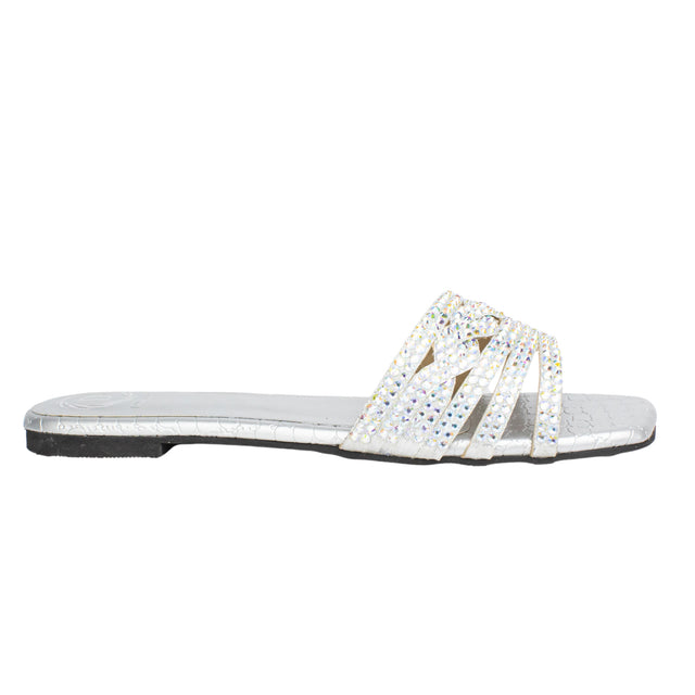 Salwa Elegant Glitter Silver Flat Slippers
