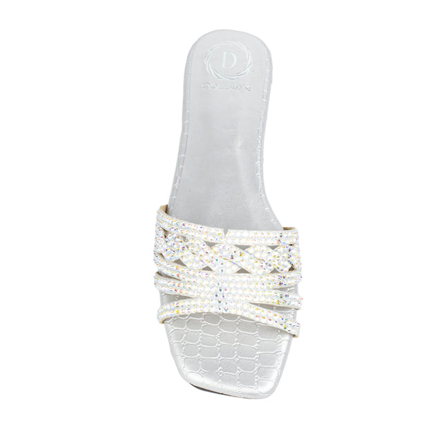 Salwa Elegant Glitter Silver Flat Slippers