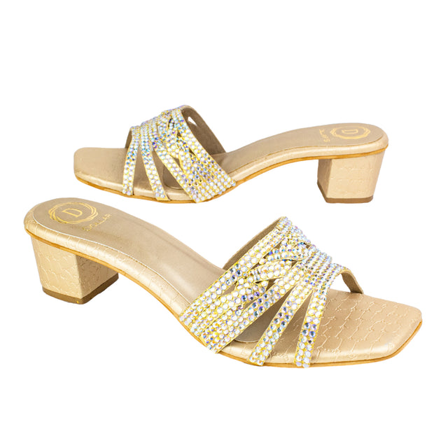 Salwa Elegant Glitter Gold Block Heel Sandals