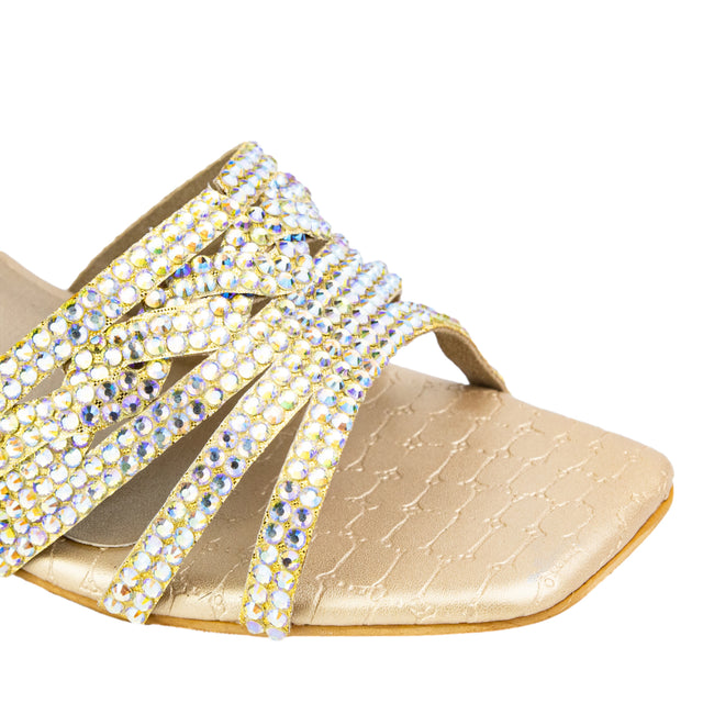 Salwa Elegant Glitter Gold Block Heel Sandals