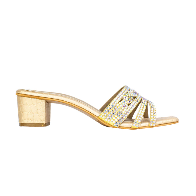 Salwa Elegant Glitter Gold Block Heel Sandals