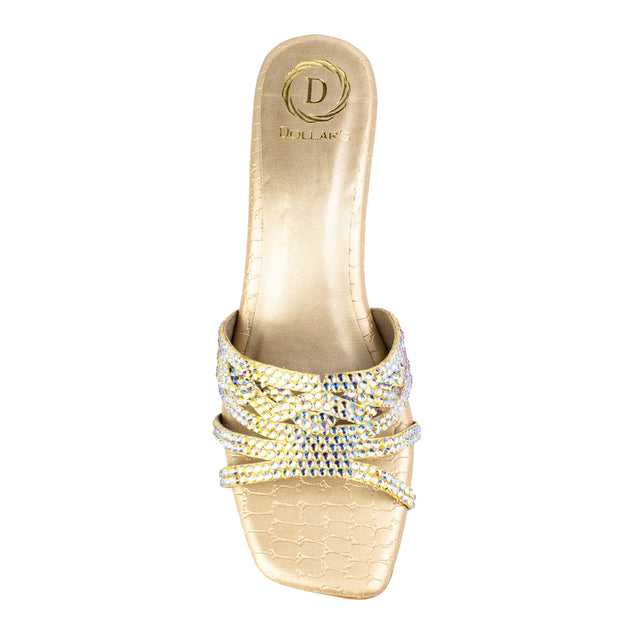 Salwa Elegant Glitter Gold Block Heel Sandals