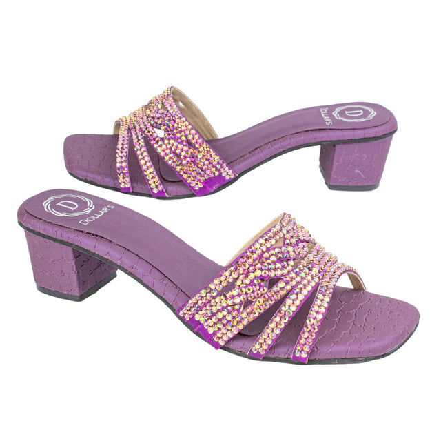 Salwa Contemporary Glitter Purple Block Heel Sandals