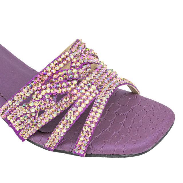Salwa Contemporary Glitter Purple Block Heel Sandals
