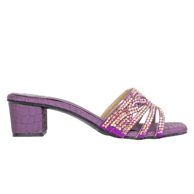 Salwa Contemporary Glitter Purple Block Heel Sandals