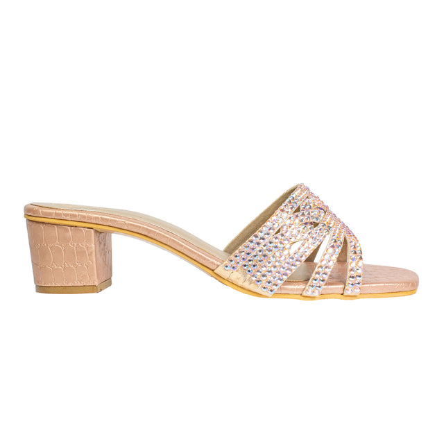 Salwa Sophisticated-casual Glitter Rose Block Heel Sandals