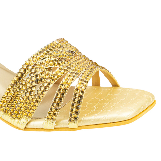Salwa Handcrafted Gold Block Heel Sandals