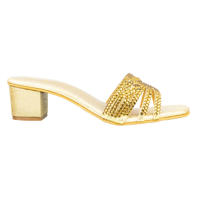 Salwa Handcrafted Gold Block Heel Sandals