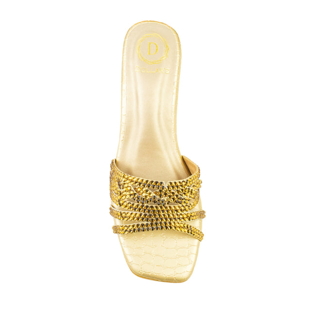 Salwa Handcrafted Gold Block Heel Sandals