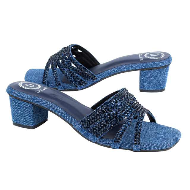 Salwa Feminine-chic Denim Navy Blue Block Heel Sandals