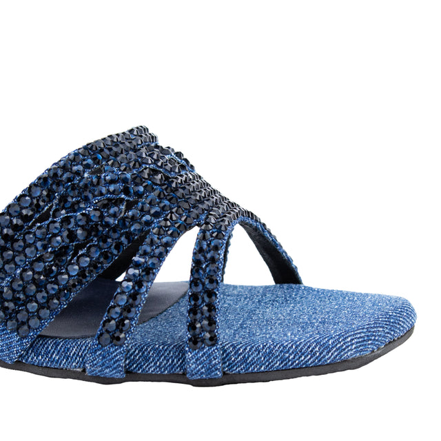 Salwa Feminine-chic Denim Navy Blue Block Heel Sandals