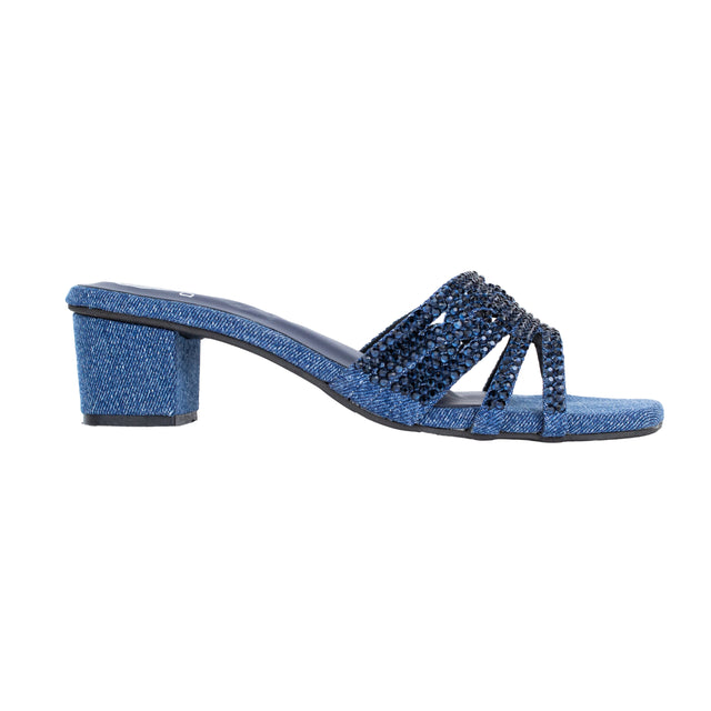 Salwa Feminine-chic Denim Navy Blue Block Heel Sandals