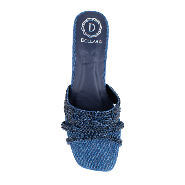 Salwa Feminine-chic Denim Navy Blue Block Heel Sandals