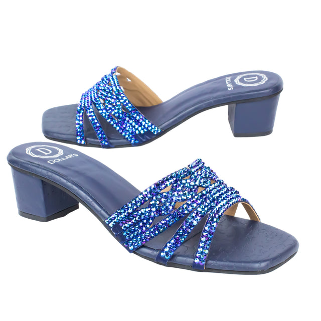 Salwa Chic Glitter Navy Blue Block Heel Sandals