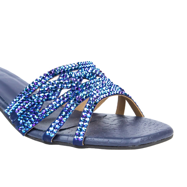 Salwa Chic Glitter Navy Blue Block Heel Sandals