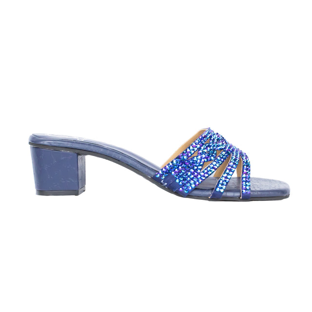 Salwa Chic Glitter Navy Blue Block Heel Sandals
