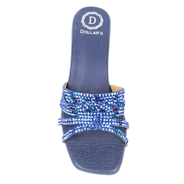 Salwa Chic Glitter Navy Blue Block Heel Sandals