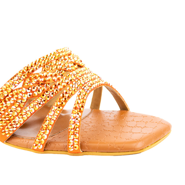 Salwa Vibrant Glitter Orange Block Heel Sandals