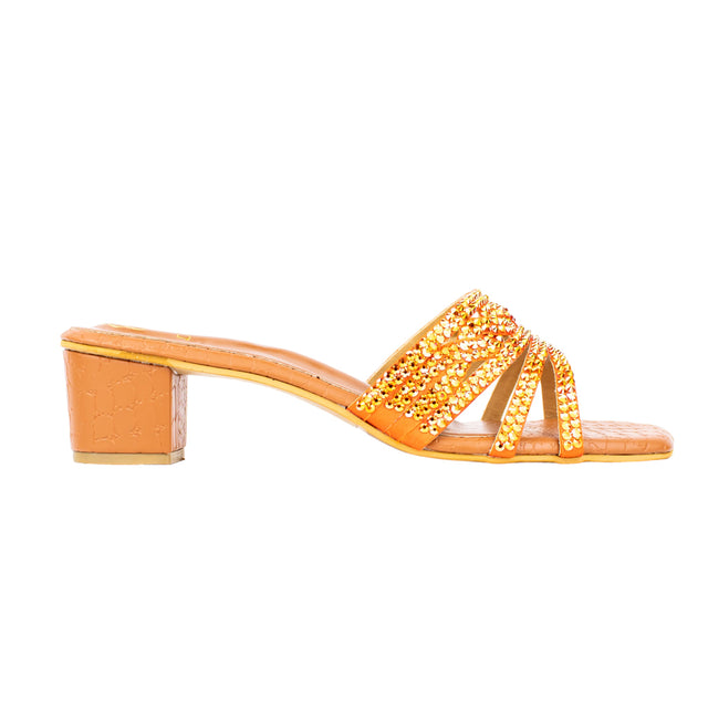 Salwa Vibrant Glitter Orange Block Heel Sandals
